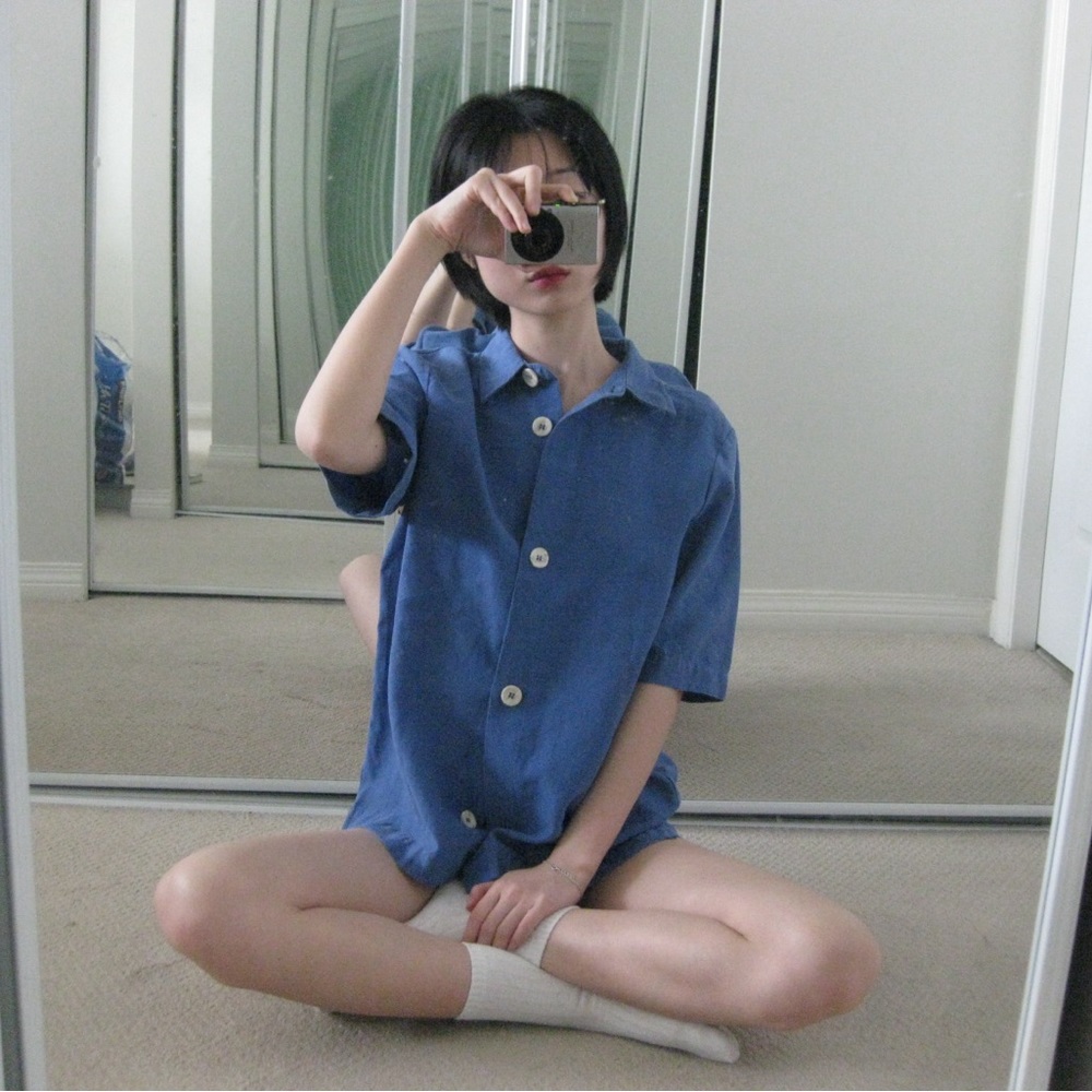 ZARA Retro Blue Short Sleeve Shirt